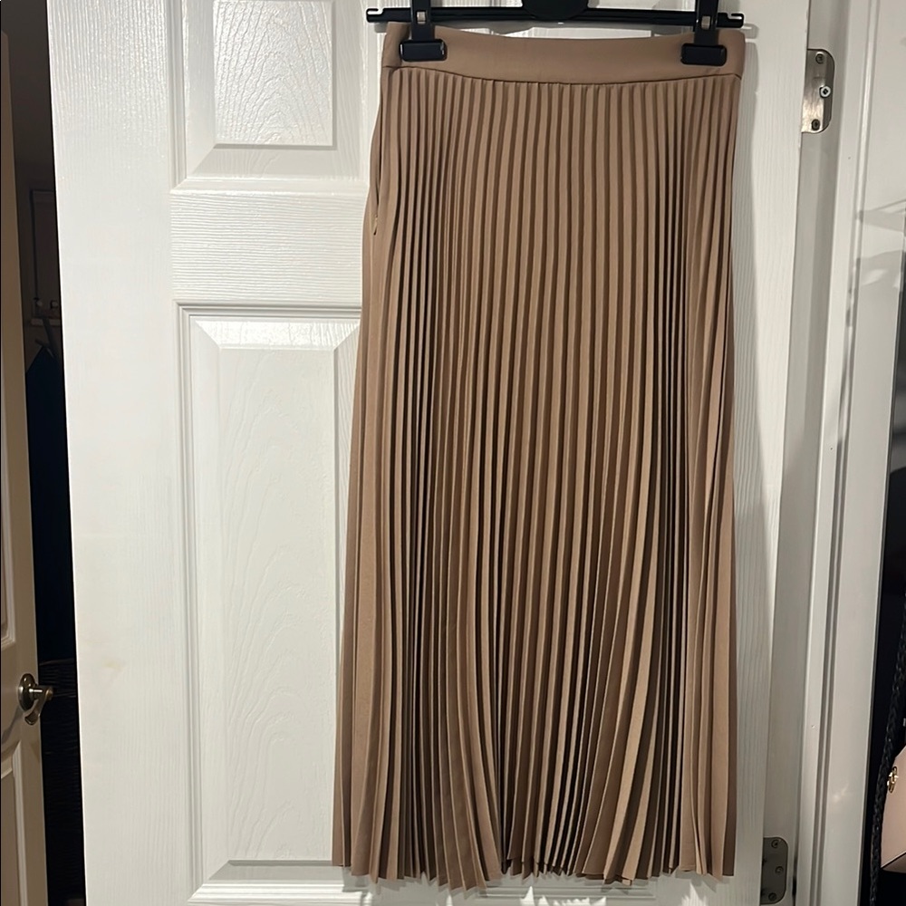 Babaton Beige Pleated Midi Skirt